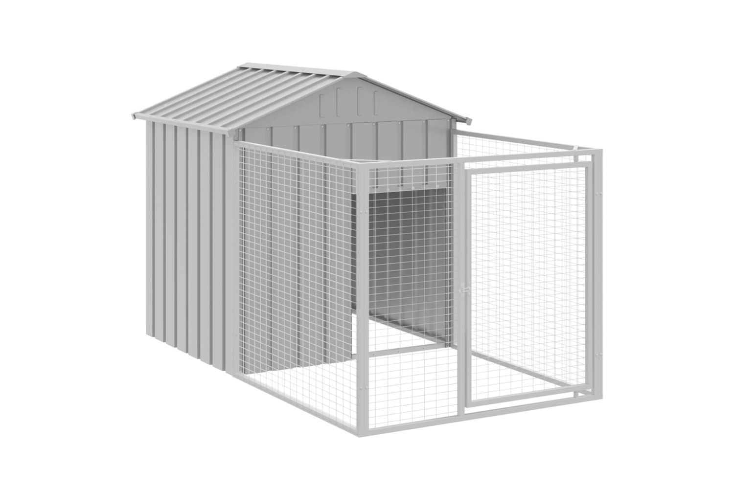 Vidaxl Dog House With Run Light Grey 117x201x123 Cm Galvanised Steel