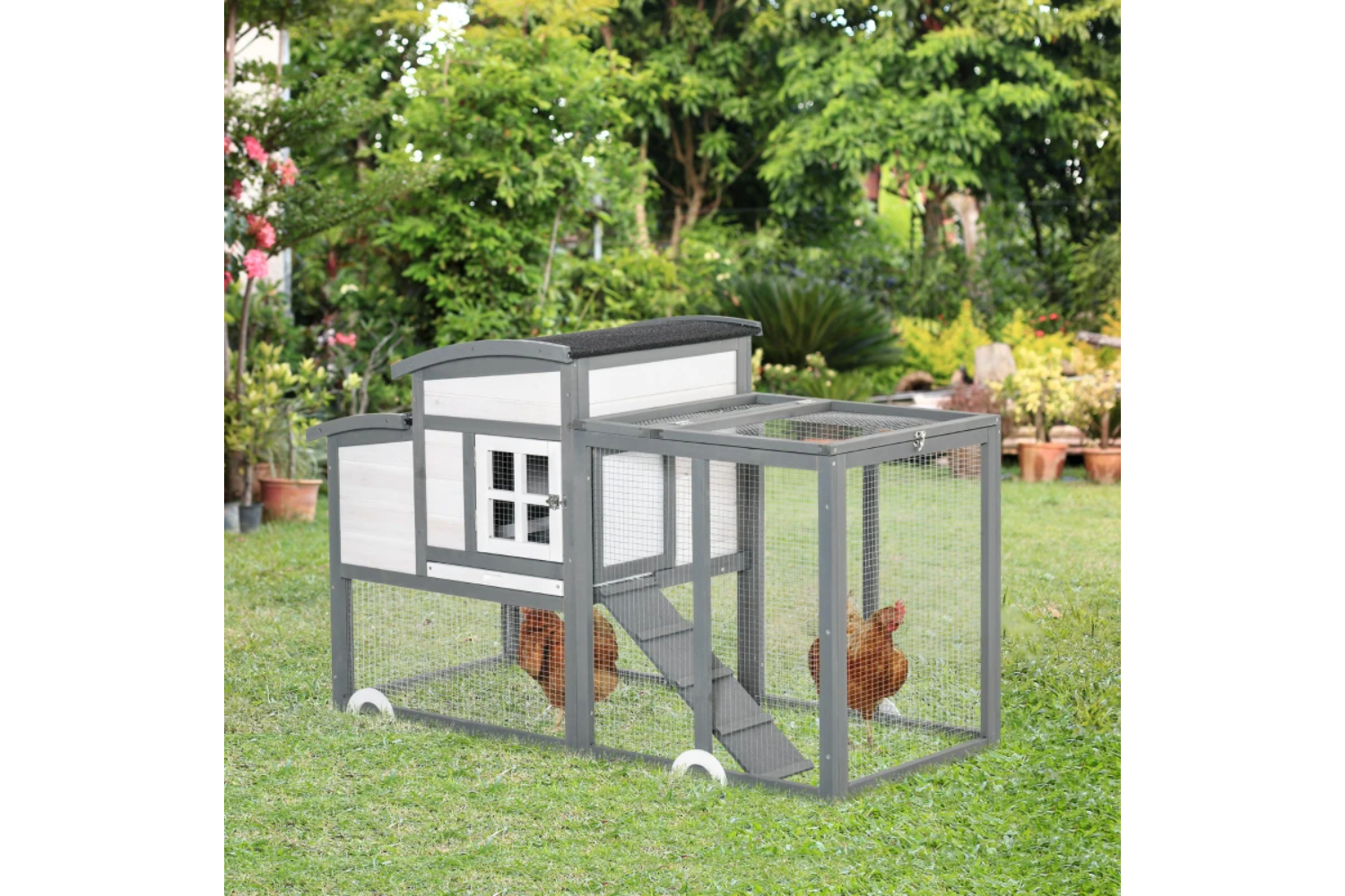 PawHut Chicken Coop with Run Hen House | Multi