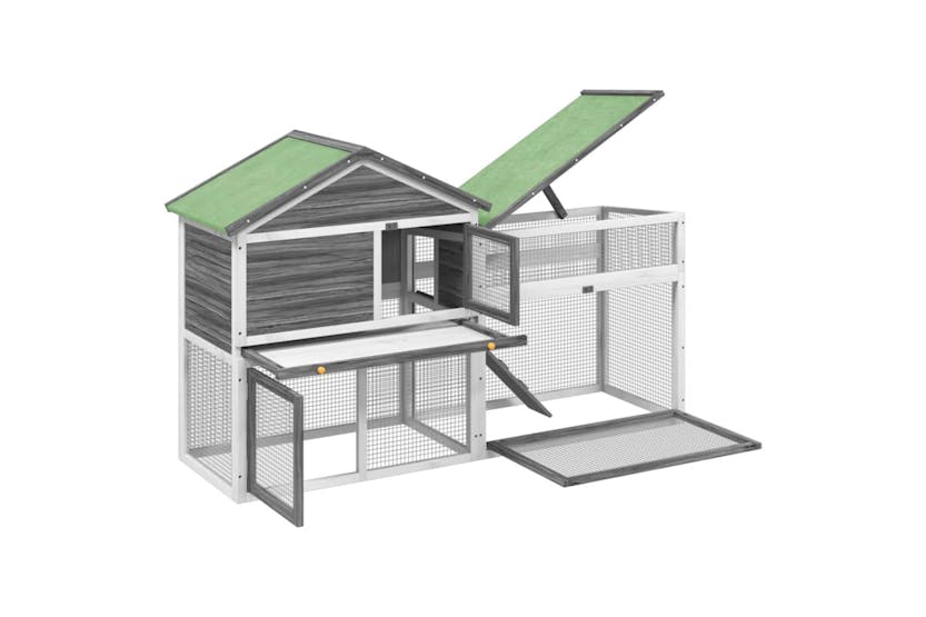 Vidaxl 172277 Rabbit Hutch Grey 185.5x60.5x109.5 Cm Solid Wood Pine