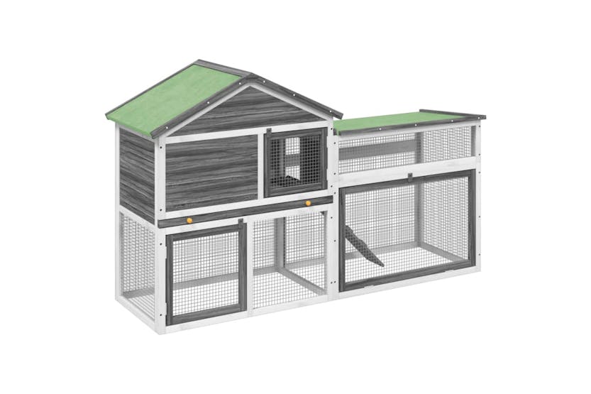 Vidaxl 172277 Rabbit Hutch Grey 185.5x60.5x109.5 Cm Solid Wood Pine