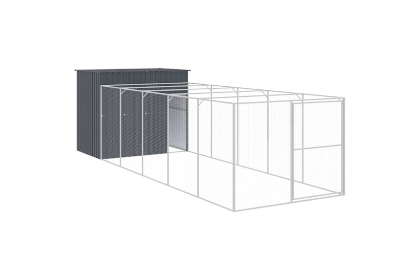 Vidaxl 3189121 Dog House With Run Anthracite 214x661x181 Cm Galvanised Steel