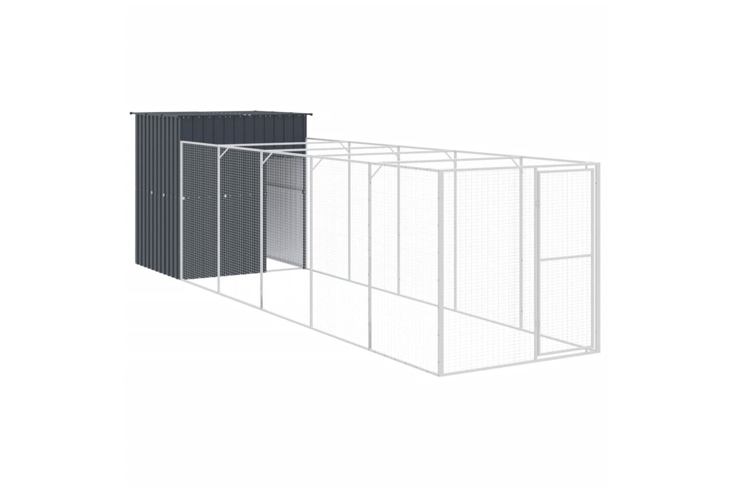 vidaXL 3189100 Dog House With Run Anthracite 165x659x181cm Galvanised Steel