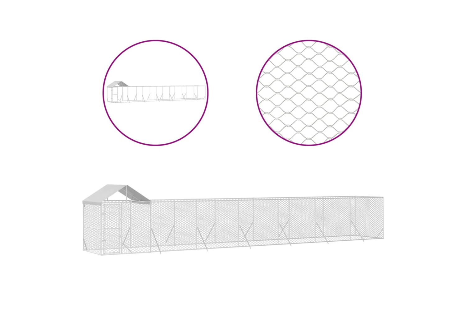 vidaXL 3190469 Outdoor Dog Kennel With Roof Silver 14x2x2.5 M Galvanised Steel