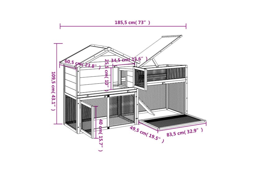 Vidaxl 172277 Rabbit Hutch Grey 185.5x60.5x109.5 Cm Solid Wood Pine