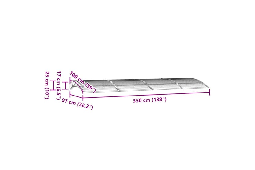 Vidaxl Door Canopy Grey 350x100 Cm Polycarbonate