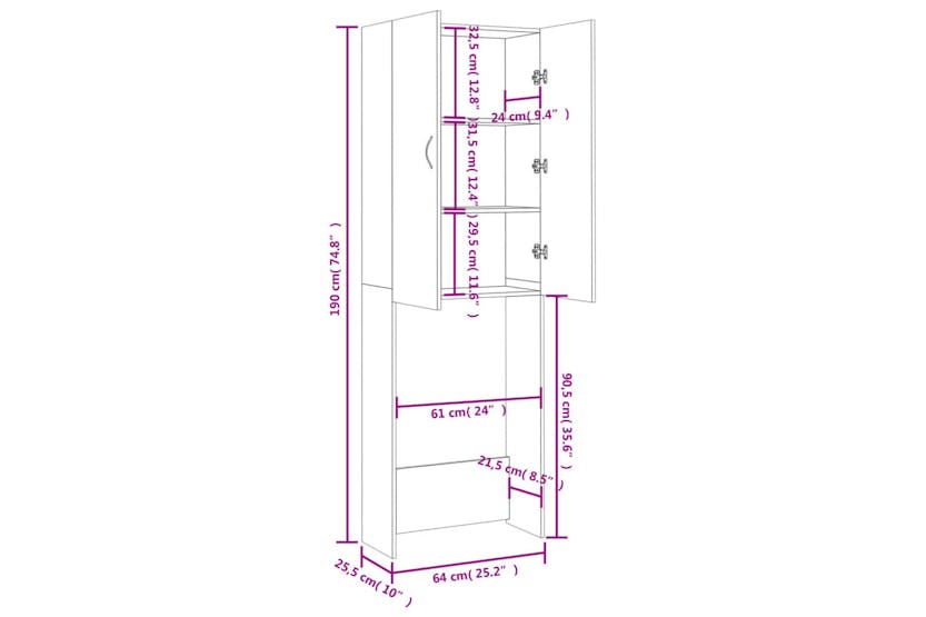 Vidaxl Washing Machine Cabinet Sonoma Oak 64x25.5x190 Cm