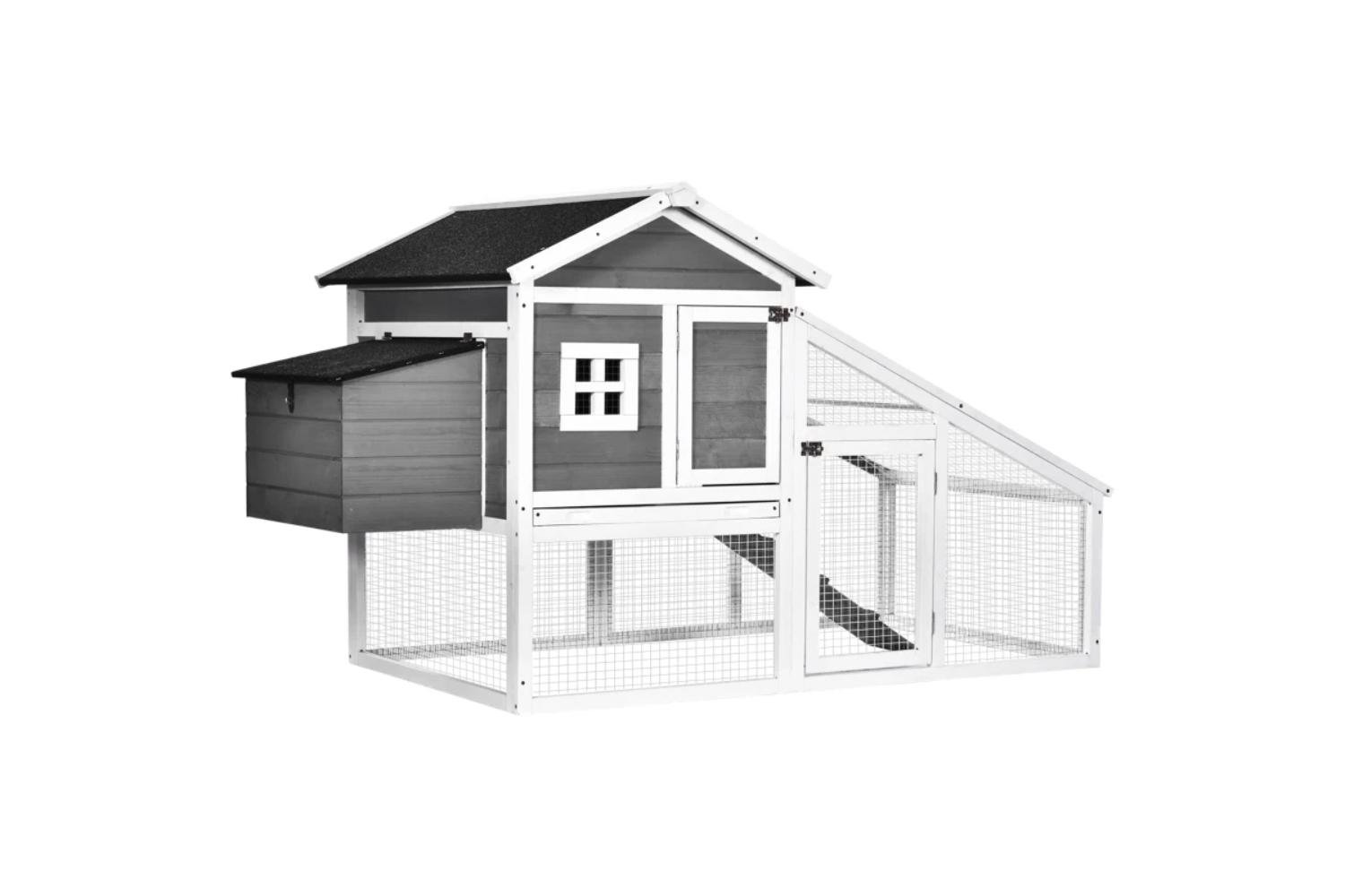 PawHut Wooden Chicken Coop Poultry House | Grey/White