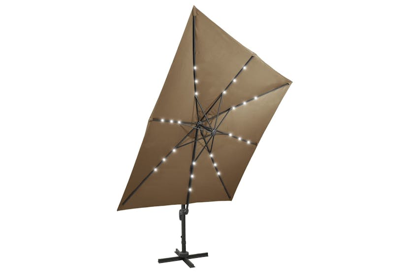 Vidaxl Cantilever Umbrella With Pole And Led Lights Taupe 300 Cm