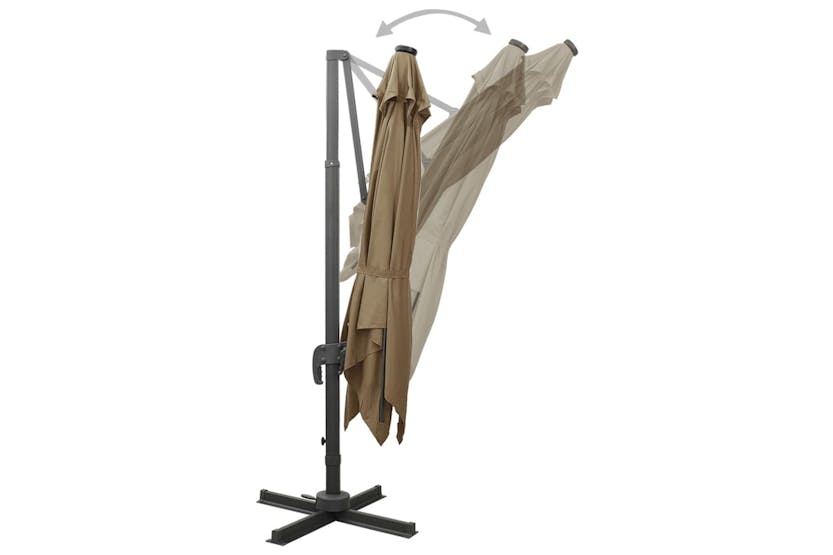 Vidaxl Cantilever Umbrella With Pole And Led Lights Taupe 300 Cm