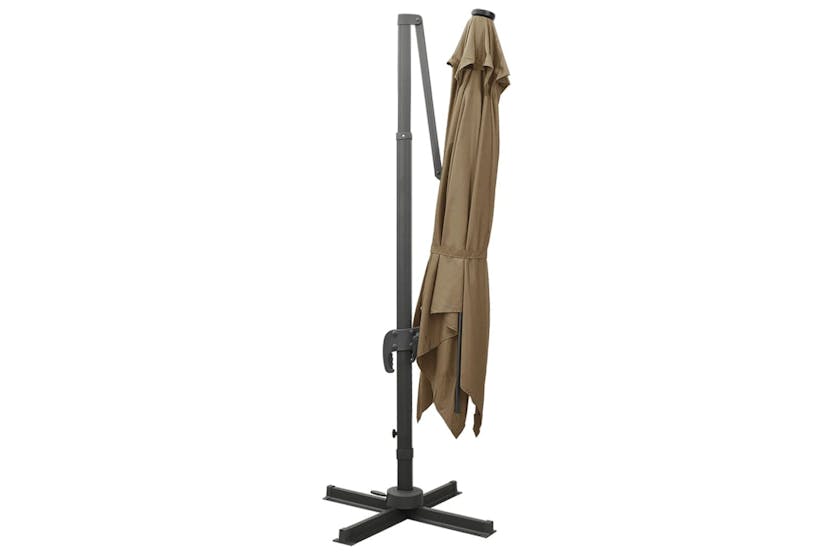 Vidaxl Cantilever Umbrella With Pole And Led Lights Taupe 300 Cm