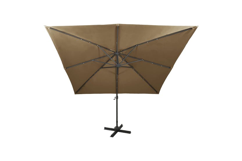 Vidaxl Cantilever Umbrella With Pole And Led Lights Taupe 300 Cm