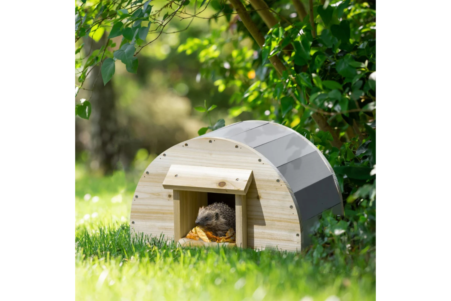PawHut Outdoor Wooden Hedgehog House with 2 Doors | Natural