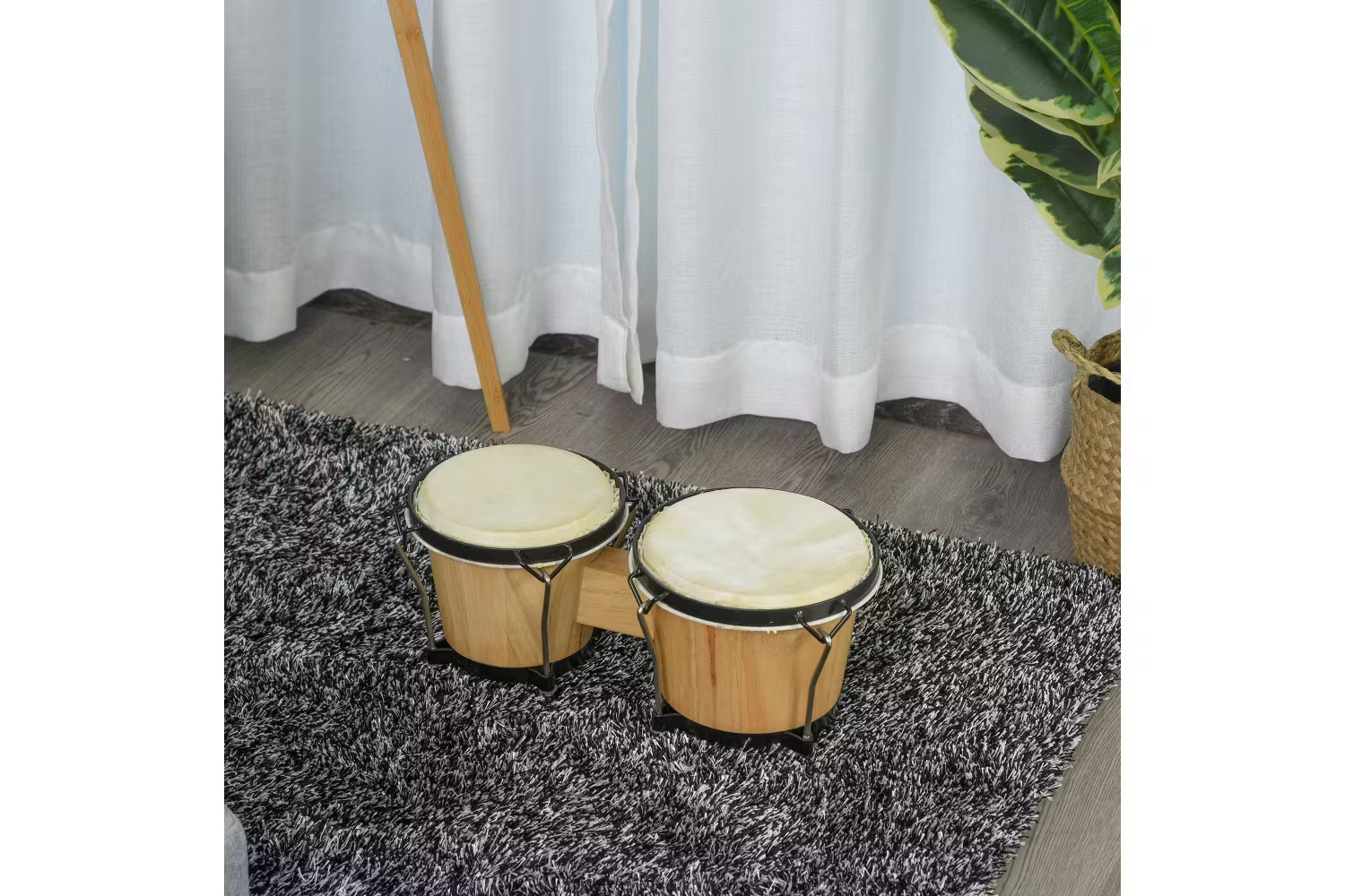 Homcom Wooden Bongo Drum Set with Carry Bag | Brown