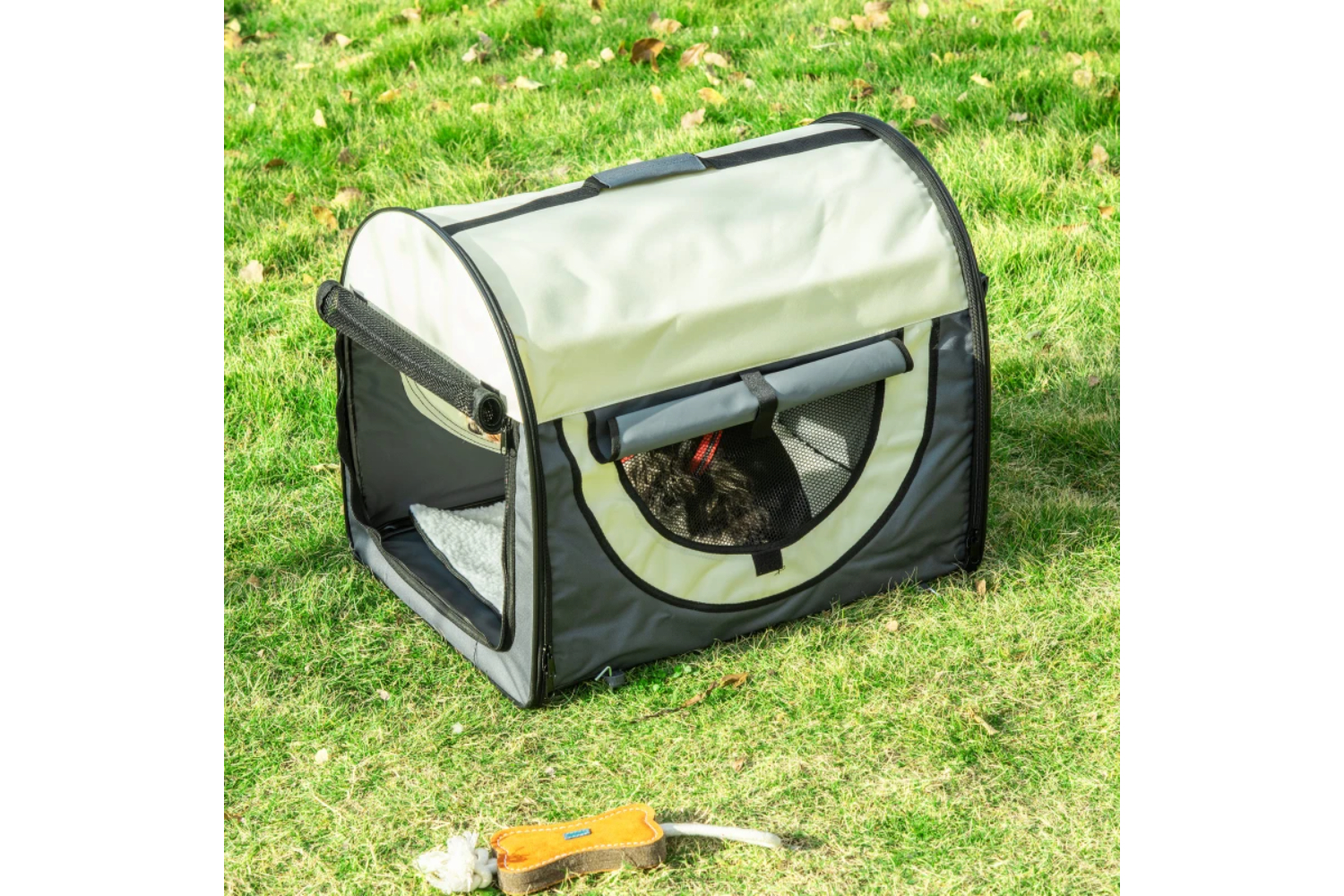 PawHut Small Dog Crate Dog Carrier Folding Bag | Grey