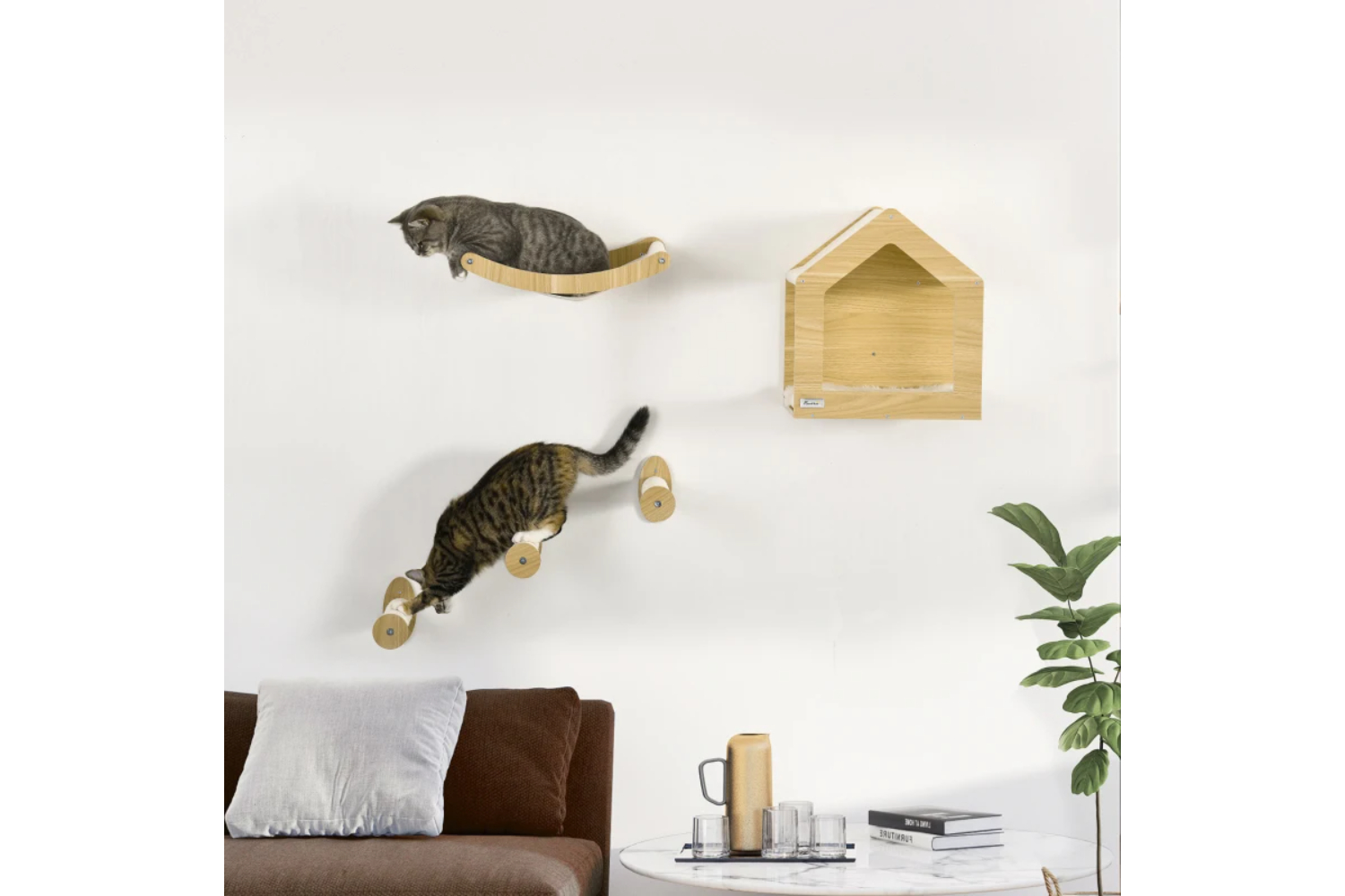 PawHut Wall Mounted Cats Shelves | 5 Pieces | Multi