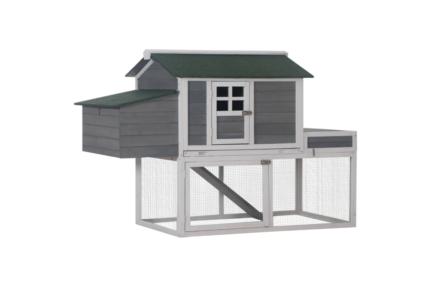 PawHut Wooden Chicken Coop Hen Hutch Poultry House | Grey