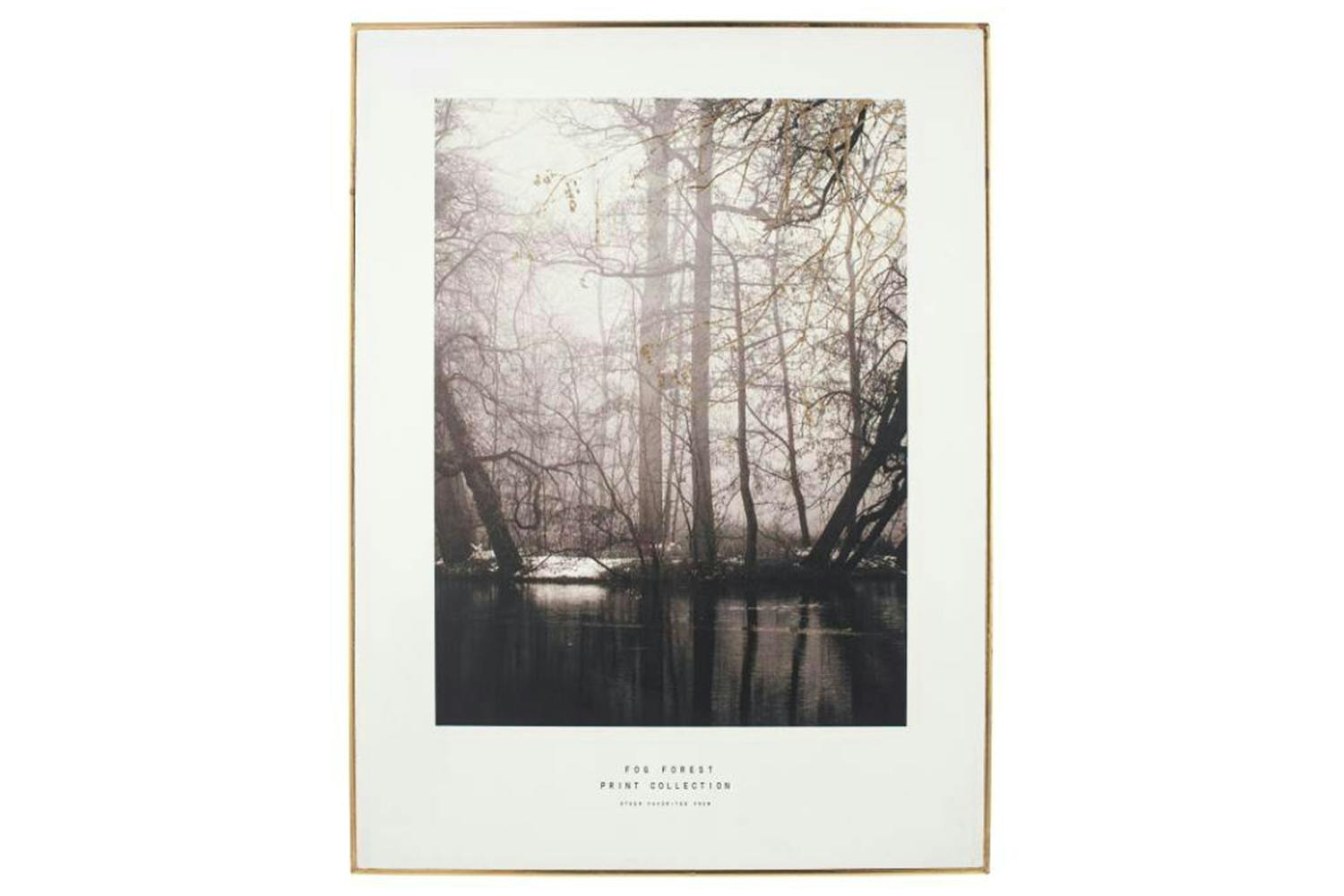 Monochrome Waterside Tree Print with Black Frame