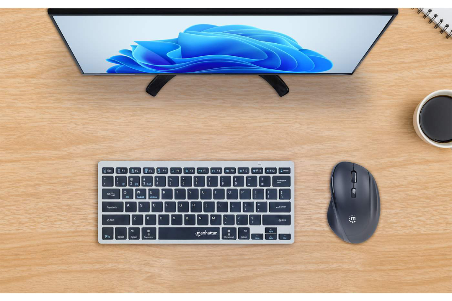 Manhattan Ergonomic Wireless Mouse With 2-in-1 USB Receiver | Black