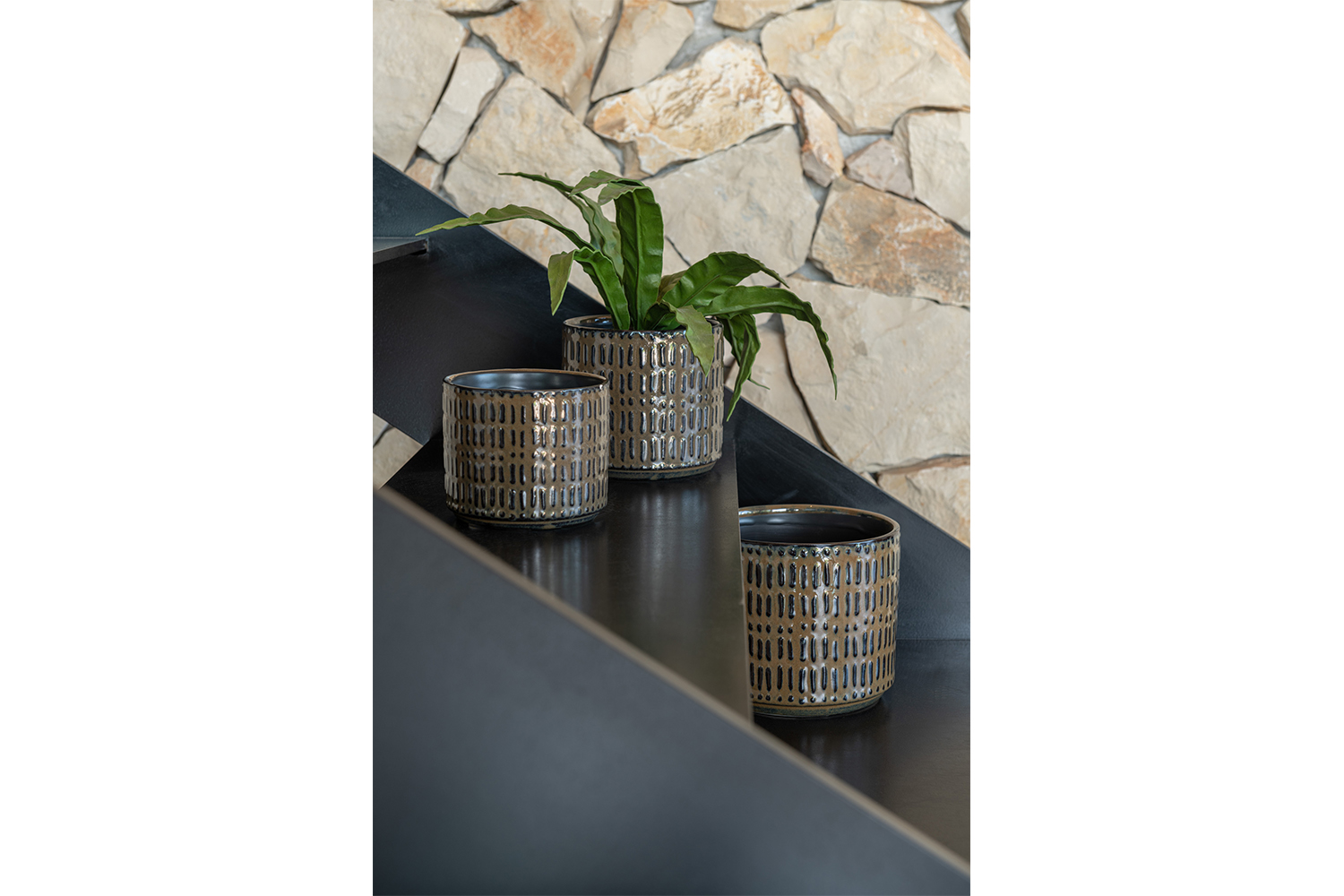 Ceramic Stripe Flowerpot | Black/Brown | Small