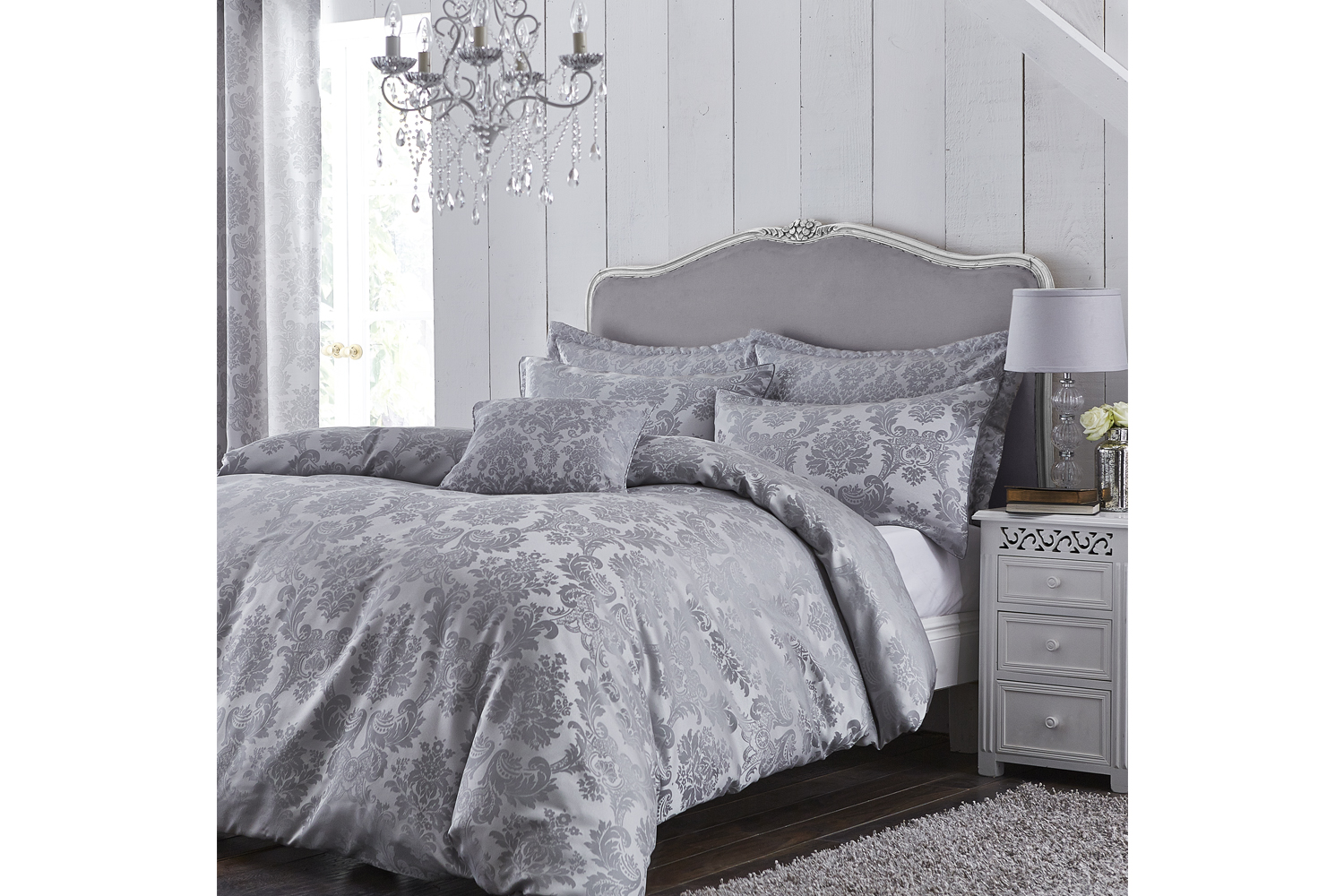Damask Jacquard Silver Duvet Set Double Ireland
