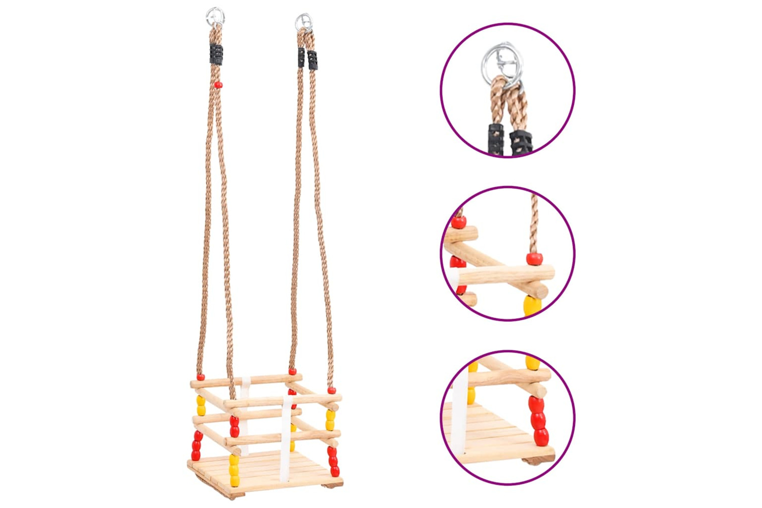 Vidaxl Baby Swing With Safety Belt Solid Pinewood