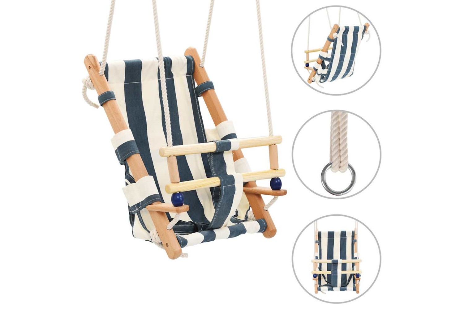 Vidaxl Baby Swing With Safety Belt Cotton Wood Blue