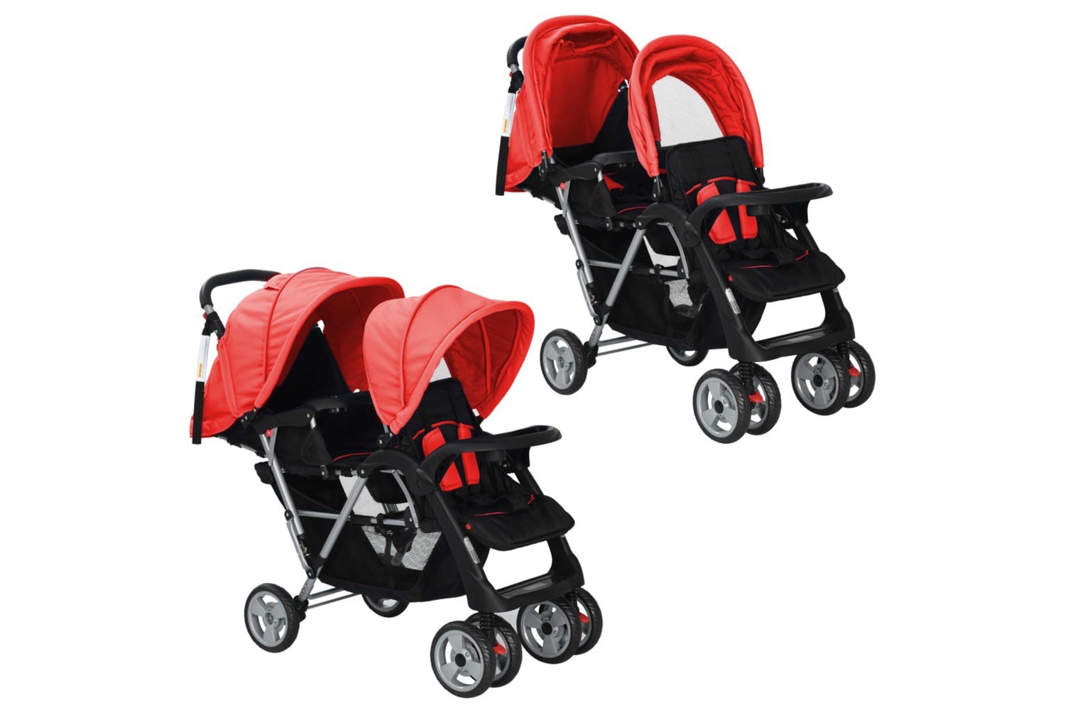 Vidaxl Tandem Stroller Steel Red/Black
