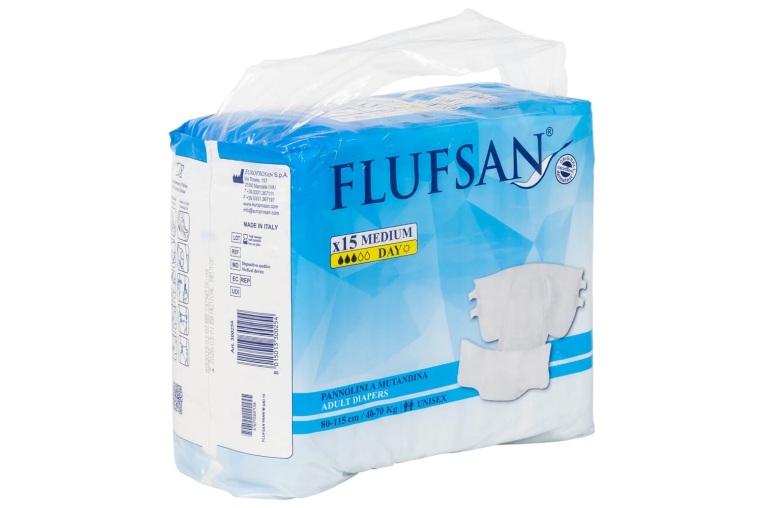 vidaXL 4008051 Flufsan Adult Diapers Disposable 15 Pcs Size M