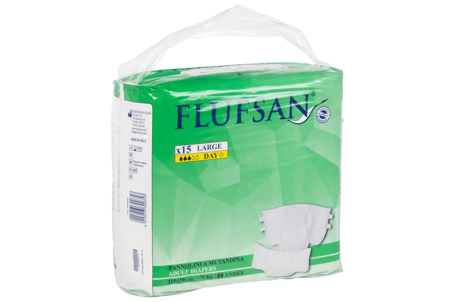vidaXL 4008052 Flufsan Adult Diapers Disposable 15 Pcs Size L
