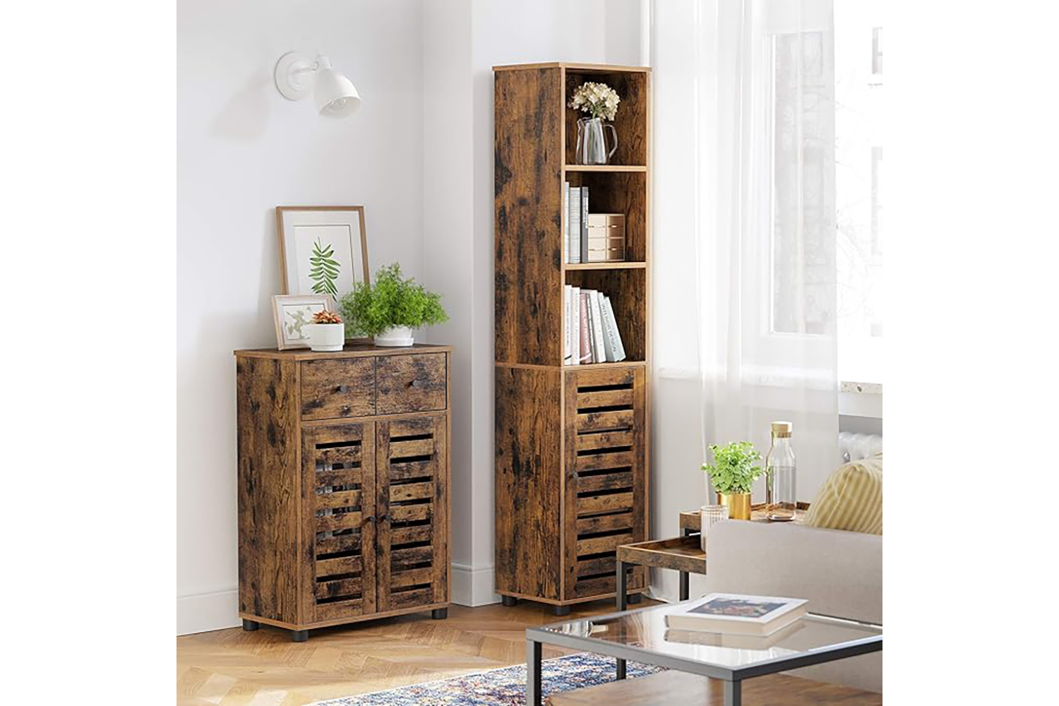 Vasagle Tall Bathroom Cabinet with 3 Open Compartments | Rustic Brown