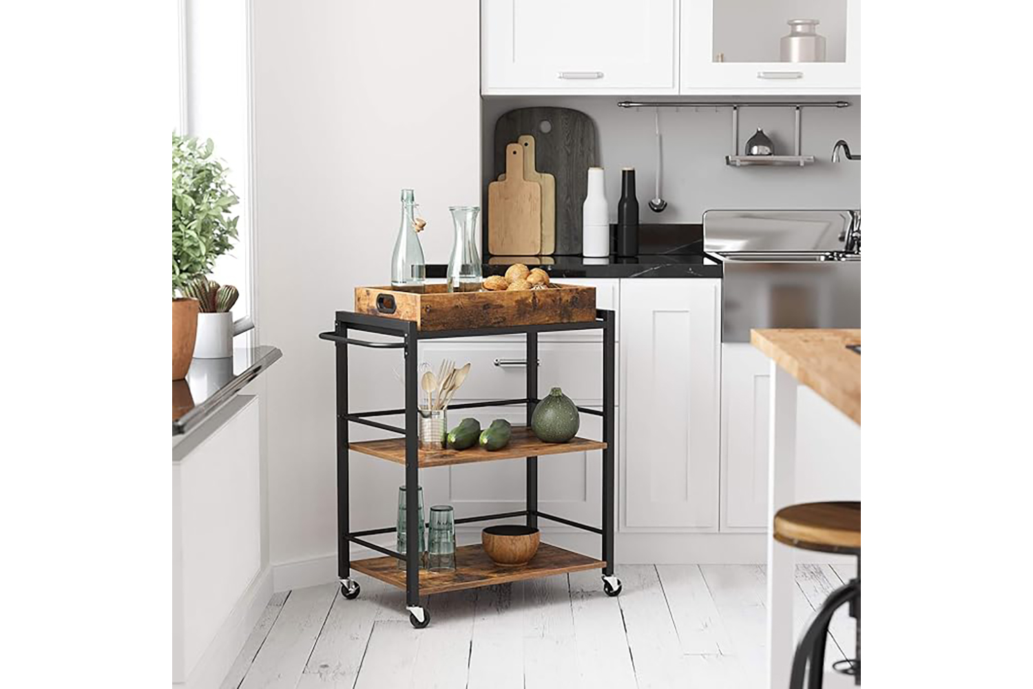 Vasagle Kitchen Serving Cart with Removable Tray | Rustic Brown/Black