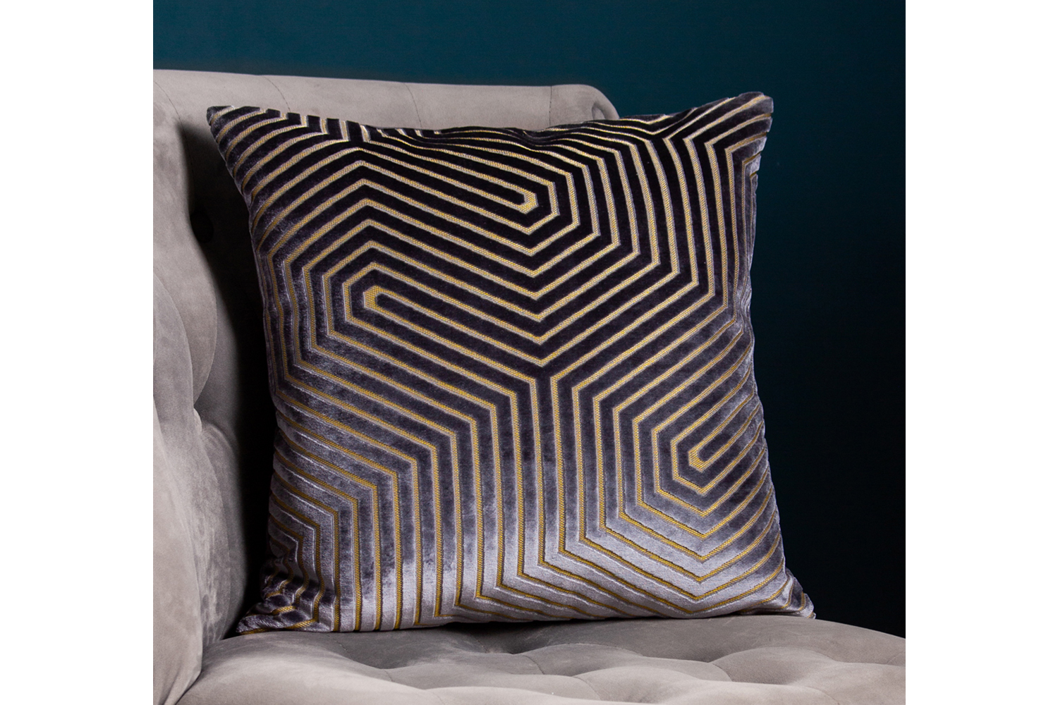 Evoke Feather Cushion | Charcoal/Gold | 45 x 45 cm