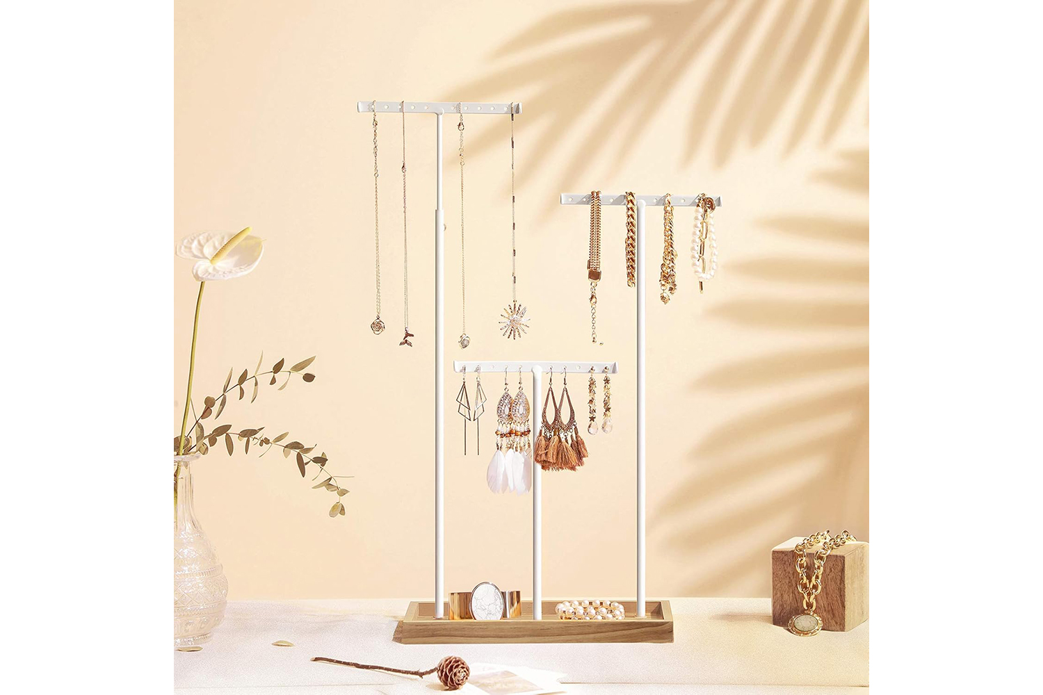 Songmics 2-in-1 Jewelry Display Stand Holder | Rustic Brown/White