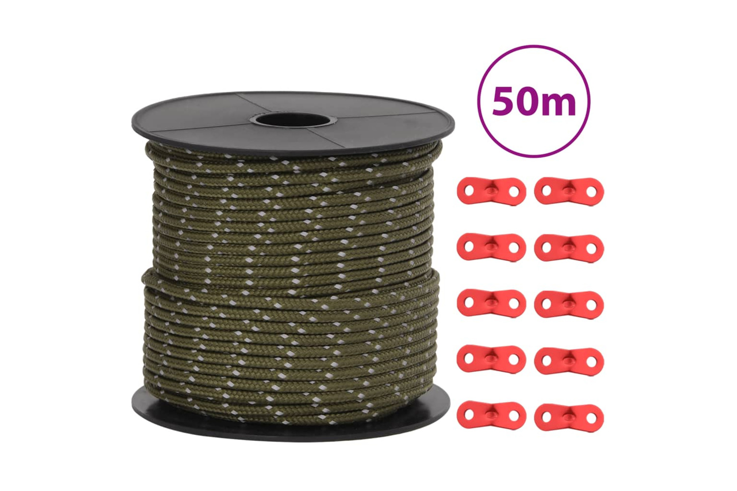 vidaXL 4008123 Tent Guy Rope With Reflective Strips And Spanners 50 M 4mm