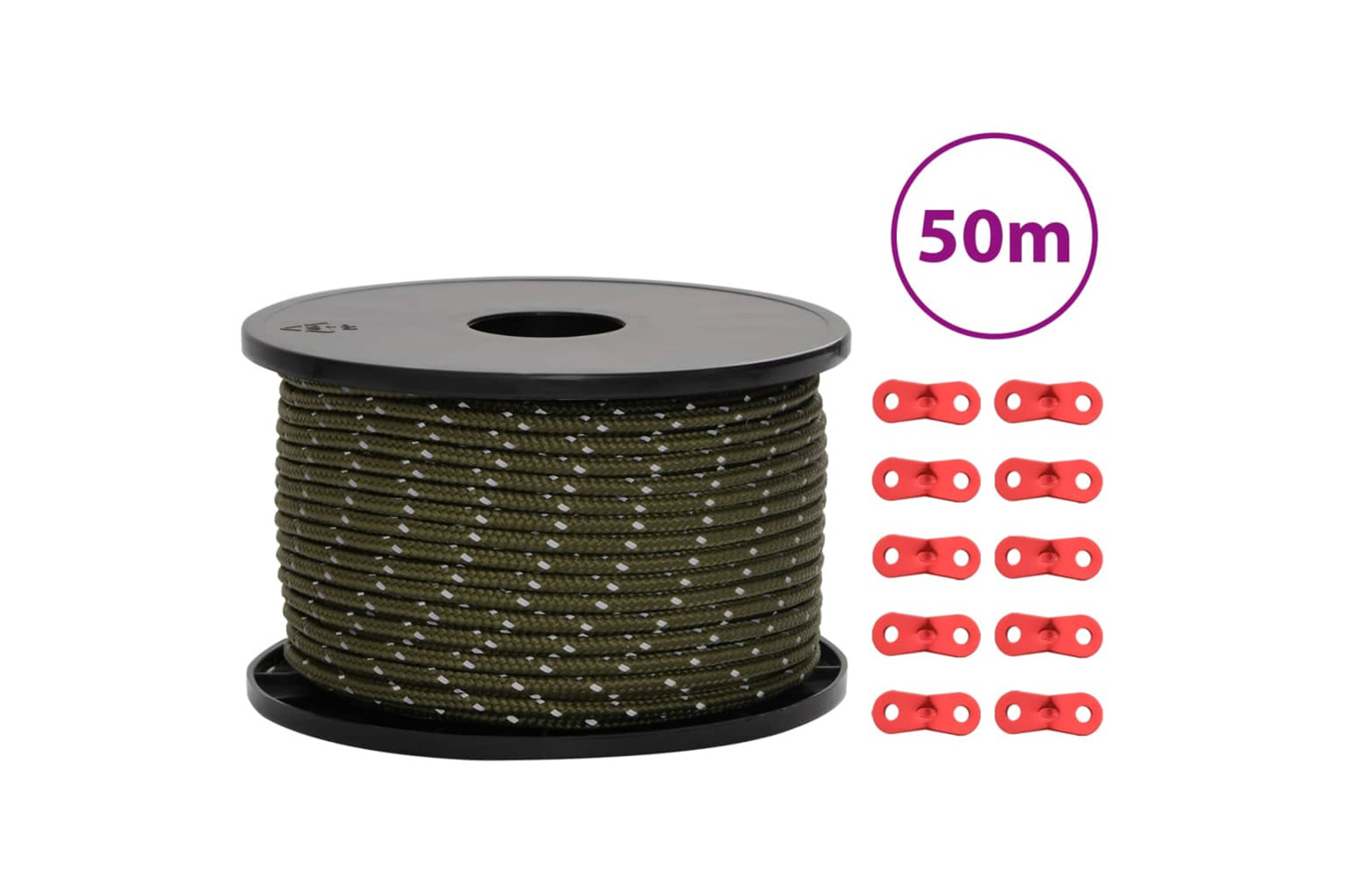 vidaXL 4008128 Tent Guy Rope With Reflective Strips And Spanners 50 M 5mm