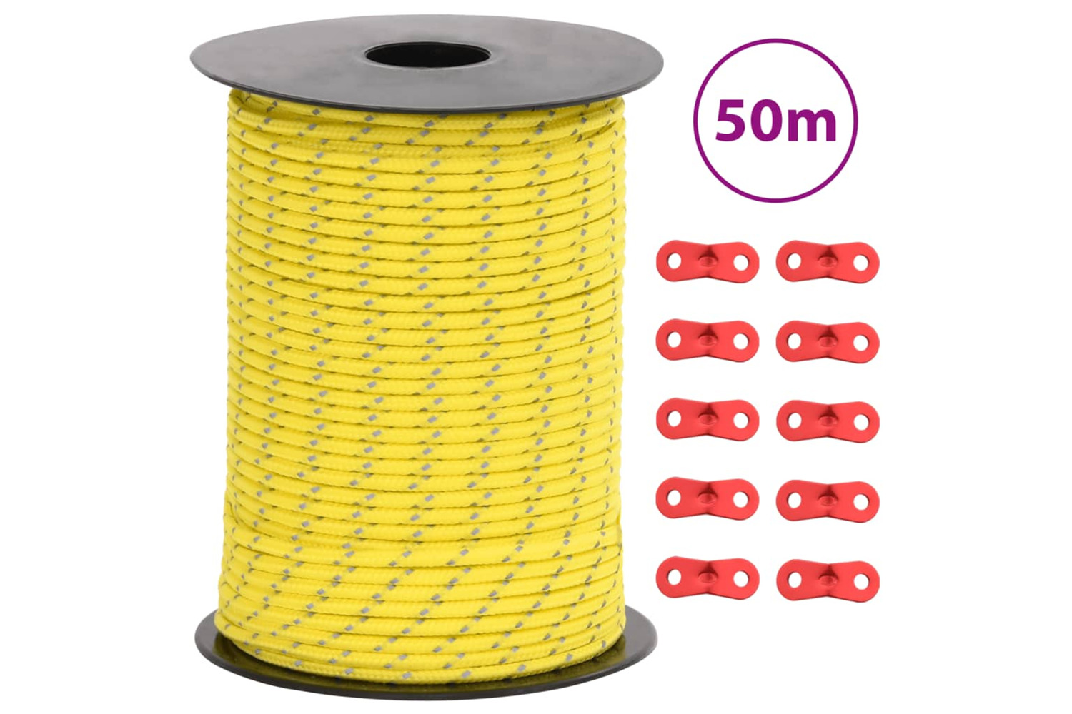 vidaXL 4008121 Tent Guy Rope With Reflective Strips And Spanners 50 M 3mm