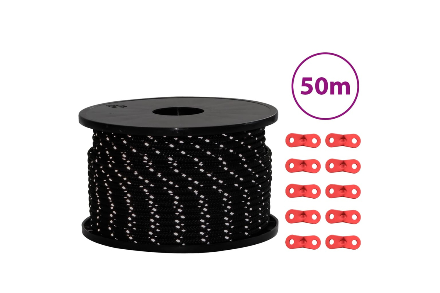 vidaXL 4008130 Tent Guy Rope With Reflective Strips And Spanners 50 M 5mm
