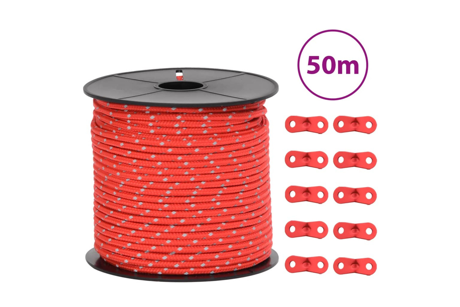 vidaXL 4008124 Tent Guy Rope With Reflective Strips And Spanners 50 M 4mm