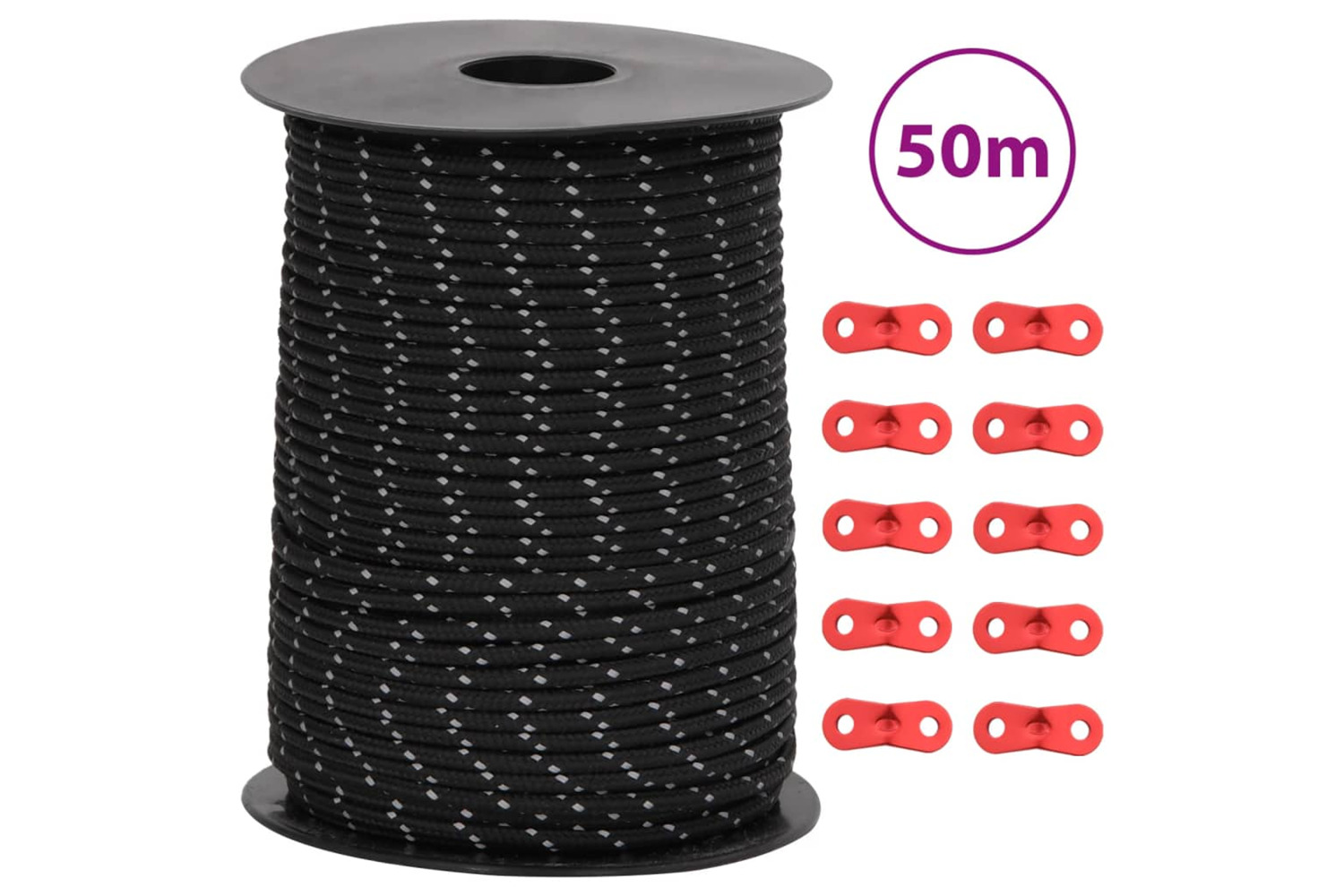 vidaXL 4008120 Tent Guy Rope With Reflective Strips And Spanners 50 M 3mm