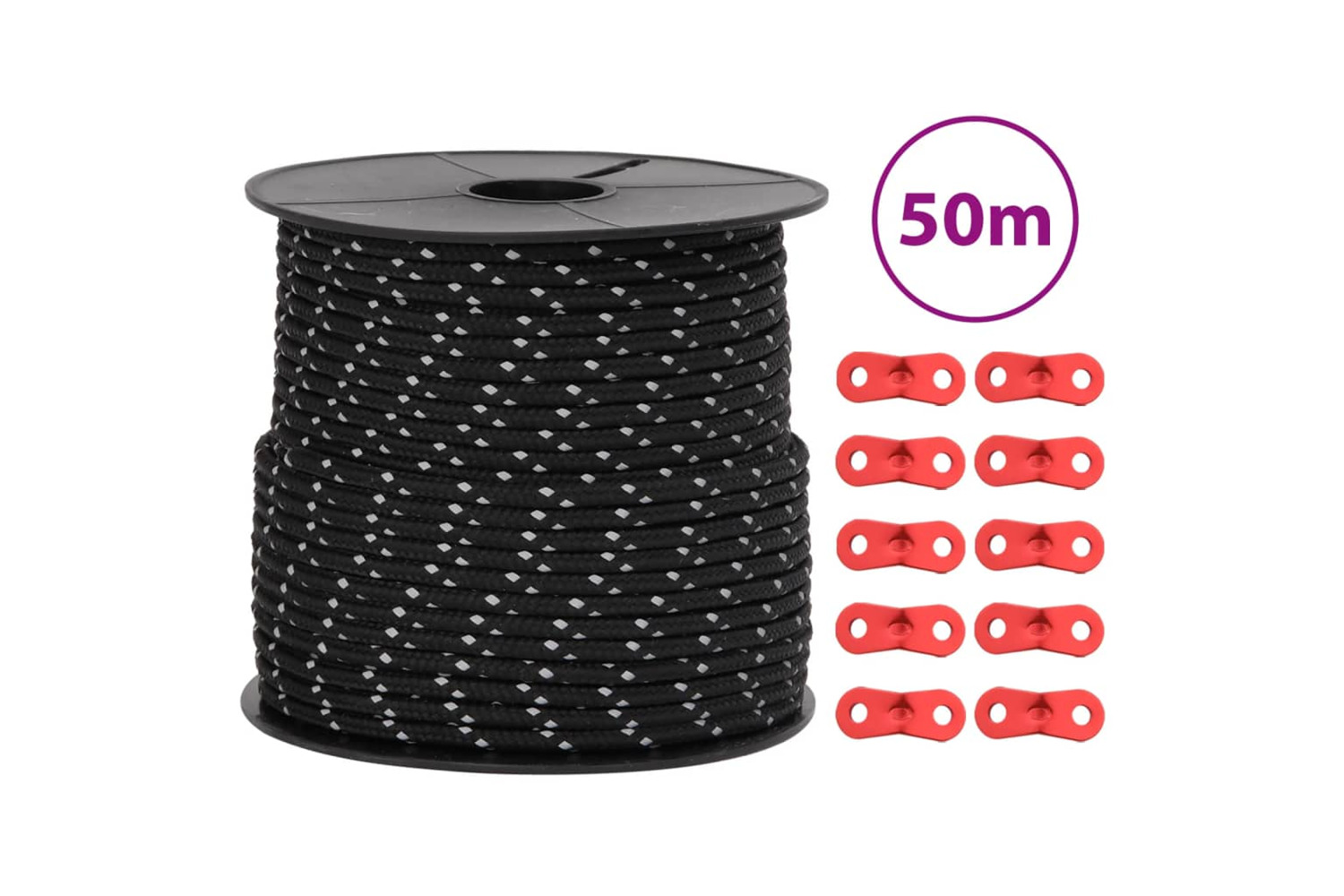 vidaXL 4008125 Tent Guy Rope With Reflective Strips And Spanners 50 M 4mm