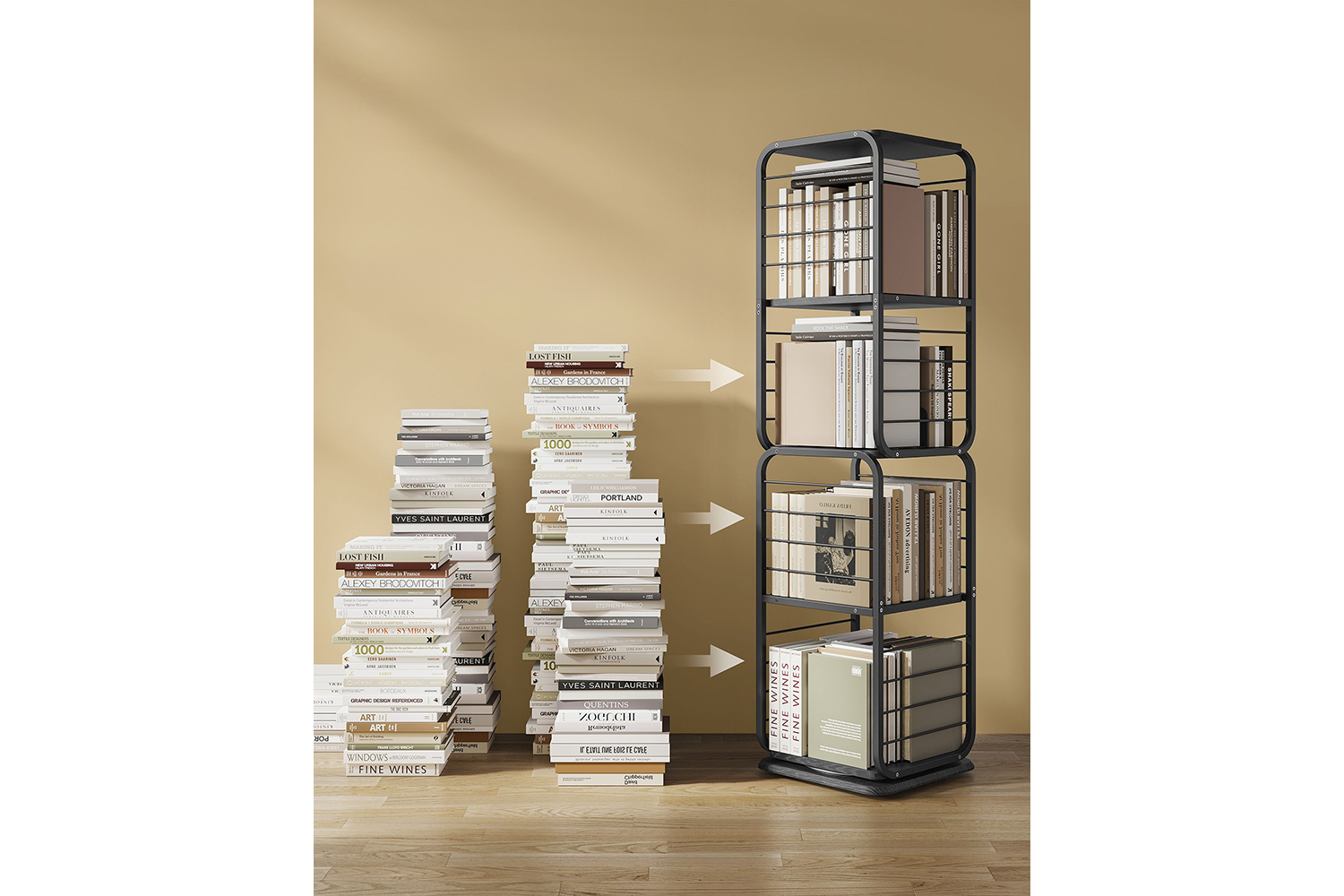 Vasagle 4 Tier Bookshelf with Bookends | Ebony Black/Ink Black