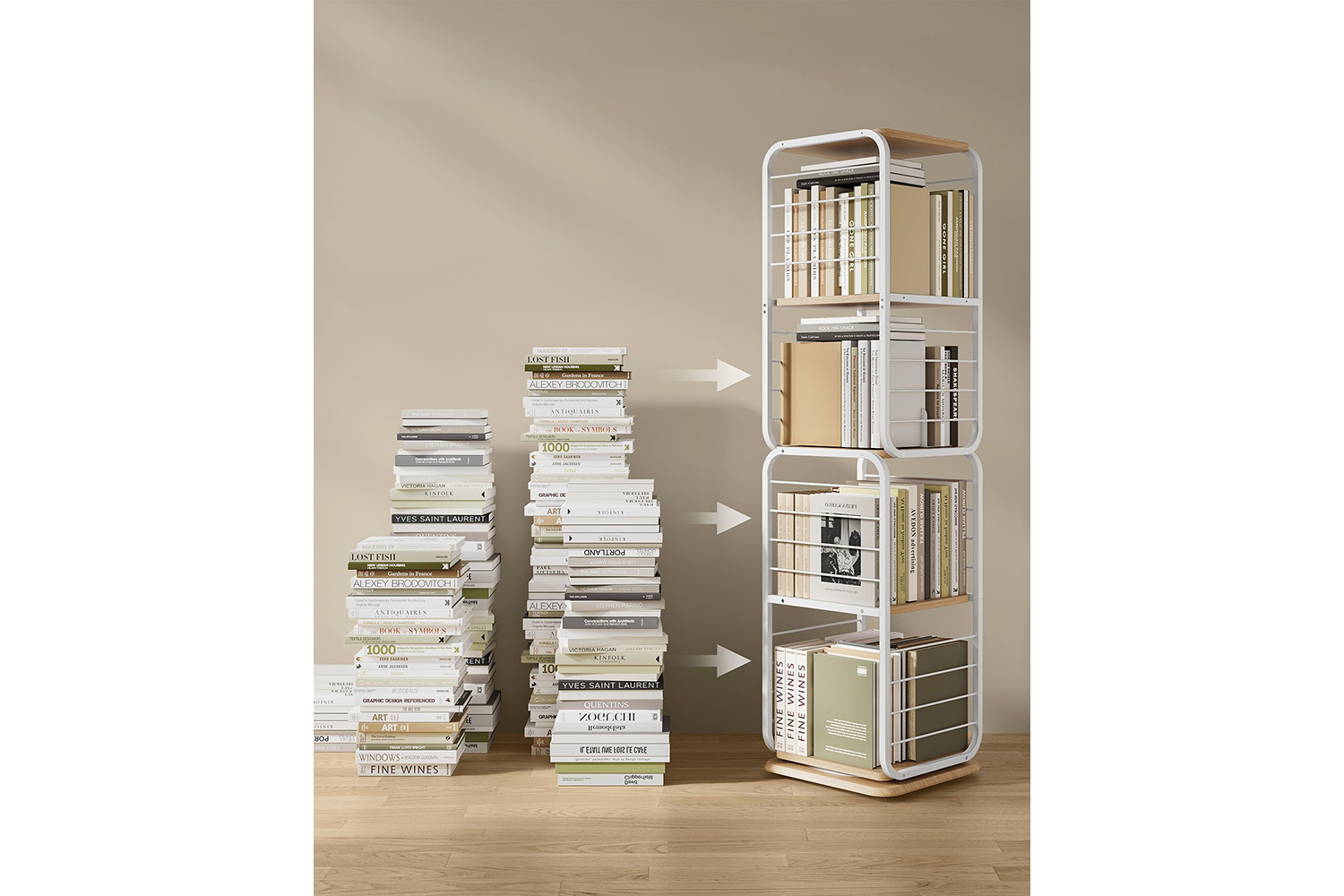 Vasagle Bookshelf with Bookends | 4 Shelves | Natural Beige/Cloud White