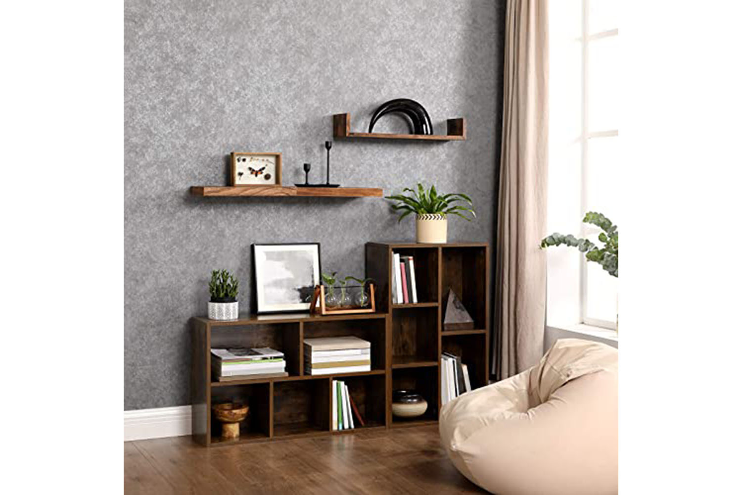 Vasagle Wooden Bookcase | 5 Compartments | Rustic Brown