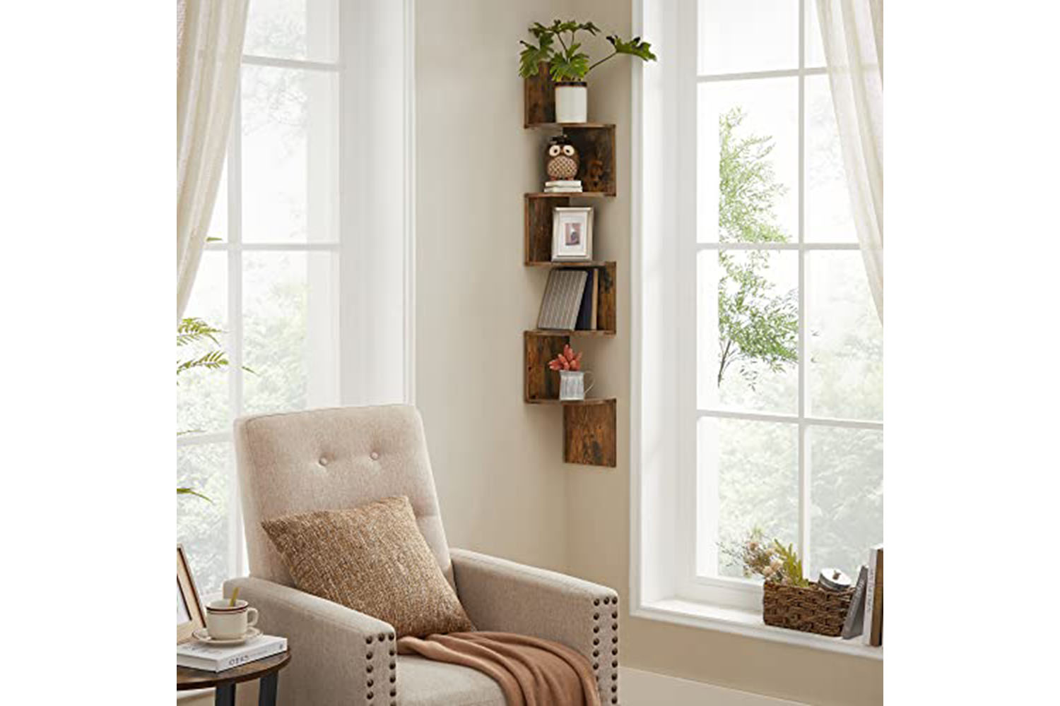 Vasagle Corner Bookcase | 5 Shelves | Rustic Brown