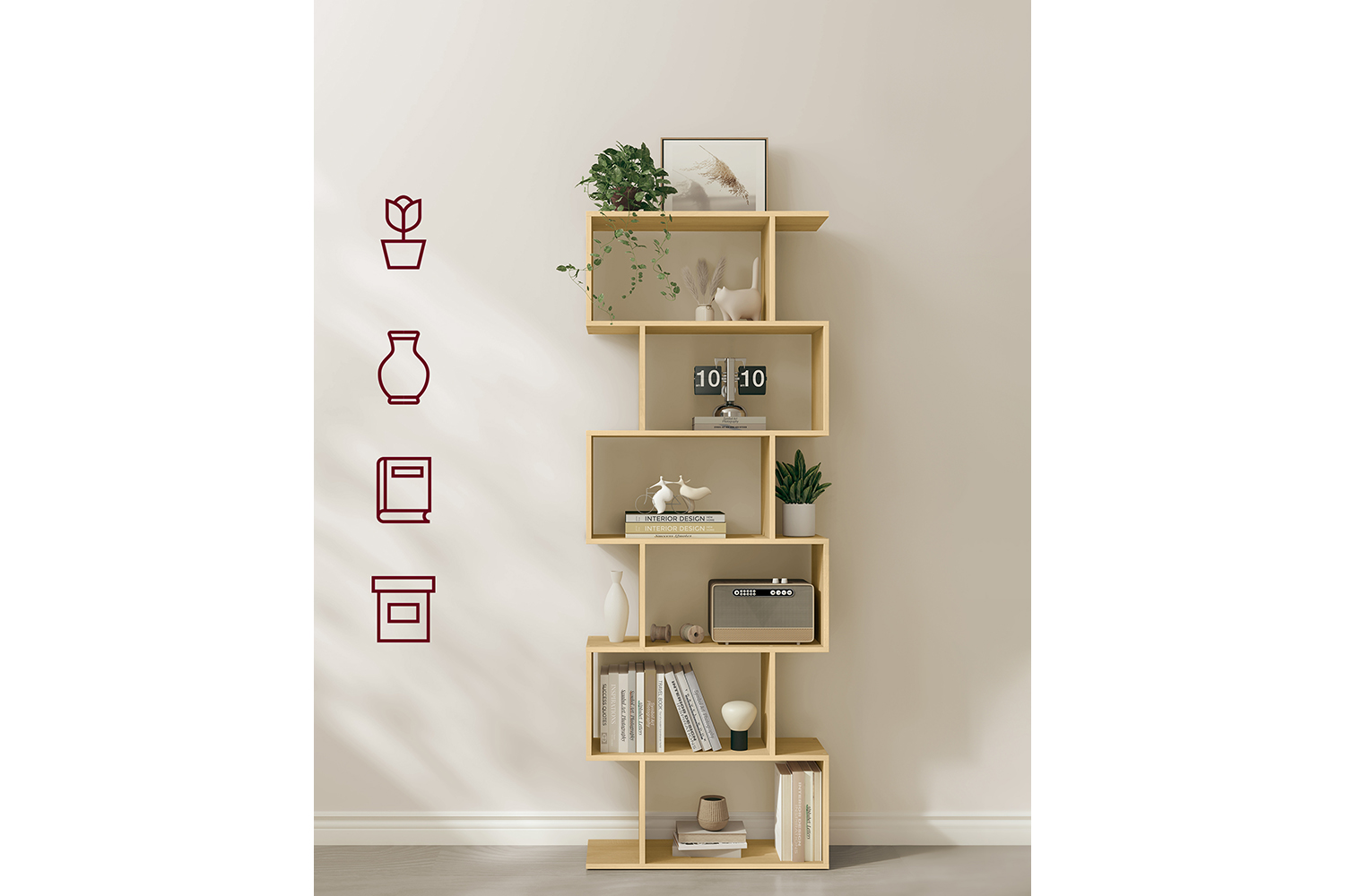 Vasagle 6 Tier Freestanding Bookcase | Natural Oak