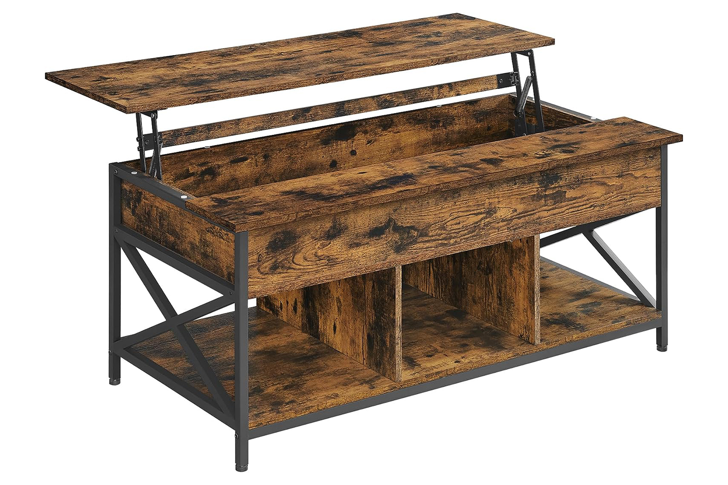 Vasagle Coffee Table with Open and Hidden Storage | Rustic Brown/Black