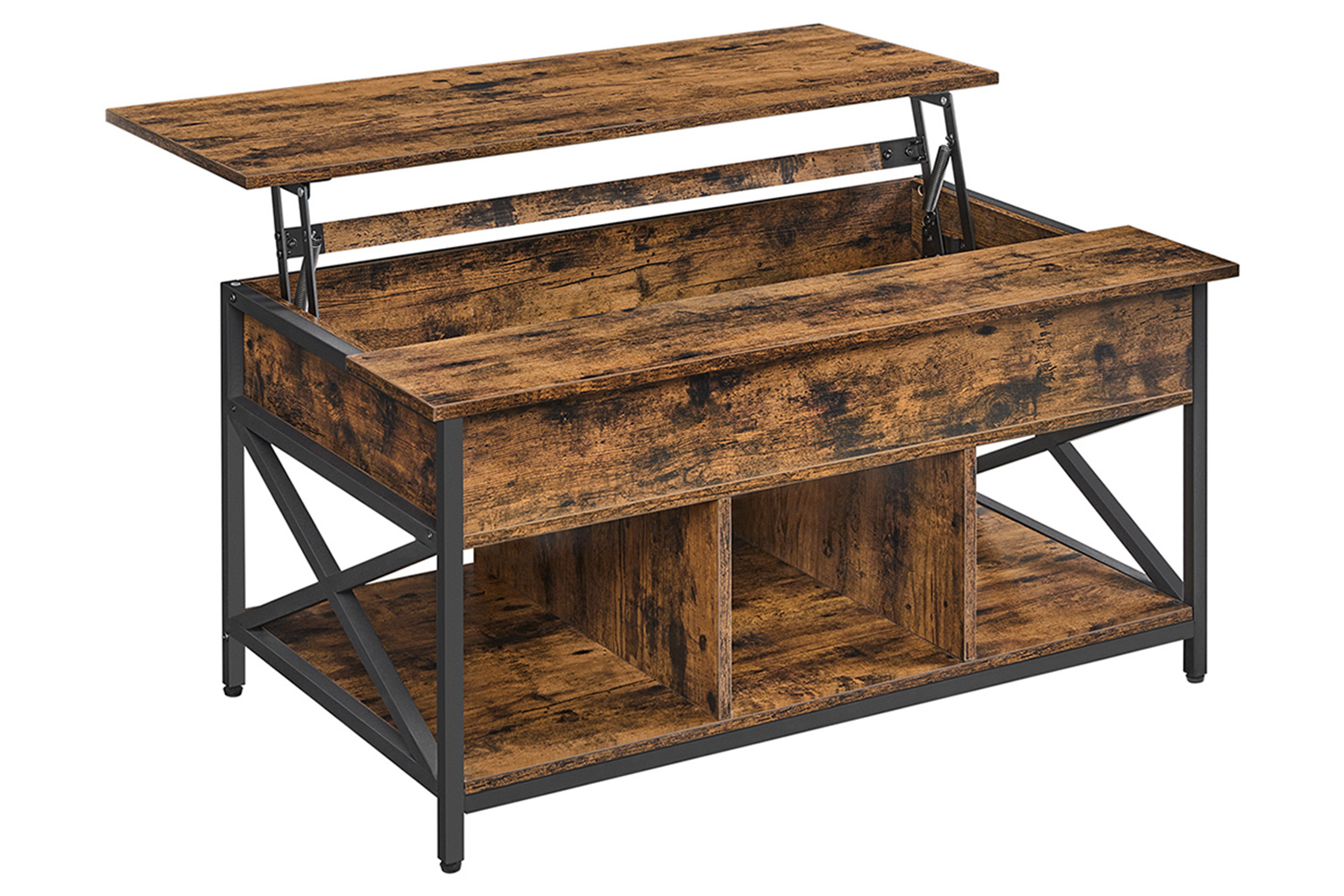 Vasagle Coffee Table with Open and Hidden Storage | Vintage Brown/Black