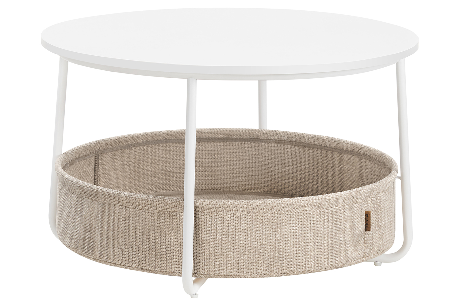 Vasagle Round Coffee Table with Storage | Matte White/Camel Brown