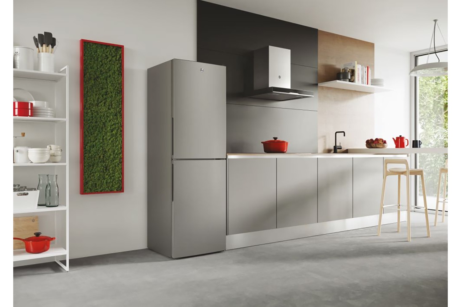 Hoover H-FRIDGE 300 Freestanding Fridge Freezer | Silver| HVT3CLECKIHS-1