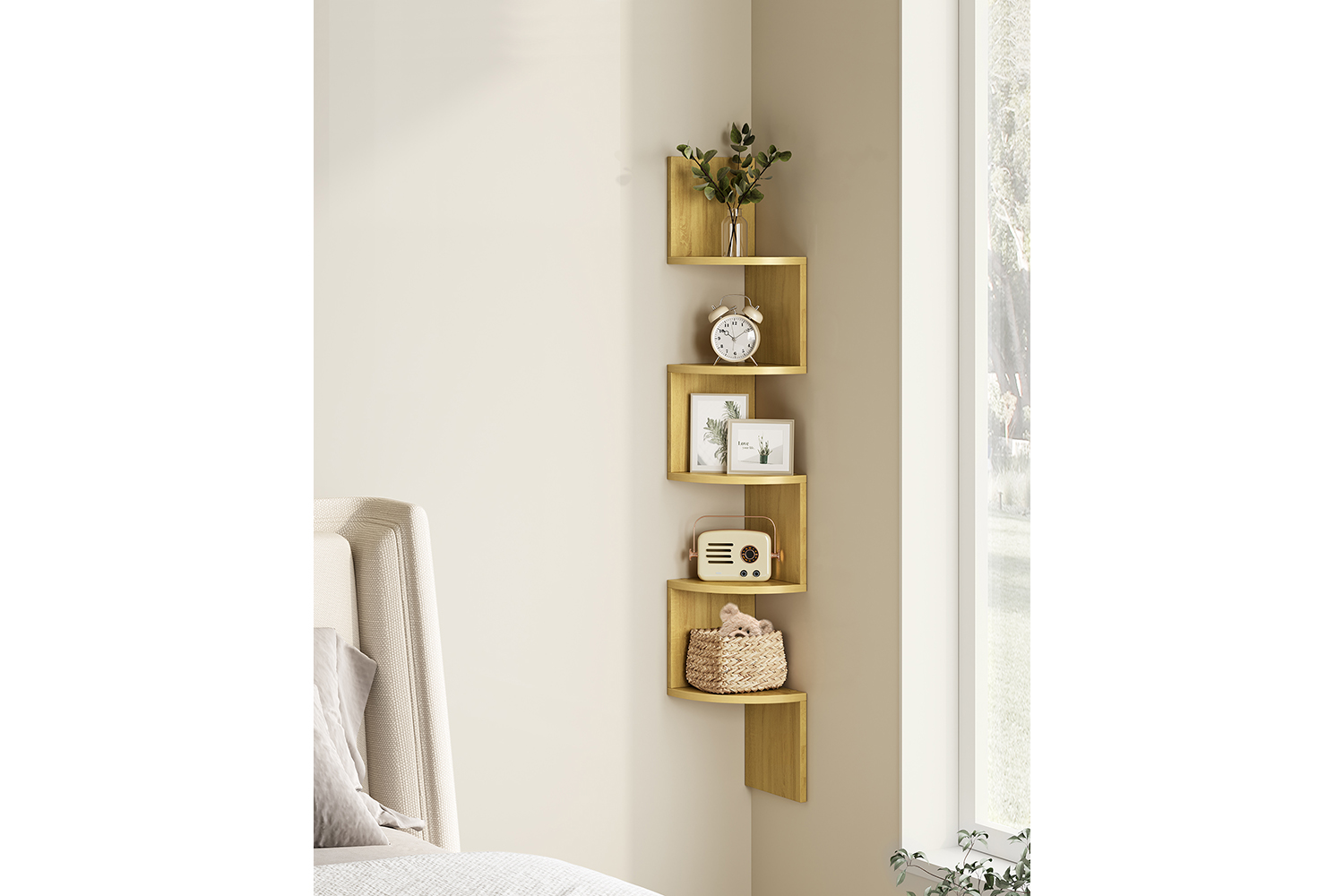 Vasagle Floating Corner Shelf | 5 Shelves | Natural Oak